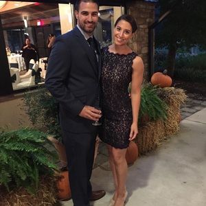 Adrianna Papell Navy & Nude Lace Dress